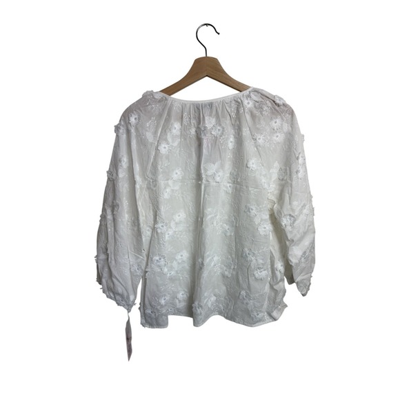 Nanette Lepore Women's Flower Appliqué Embroidered Pearl Button Blouse White SzL - Picture 2 of 8